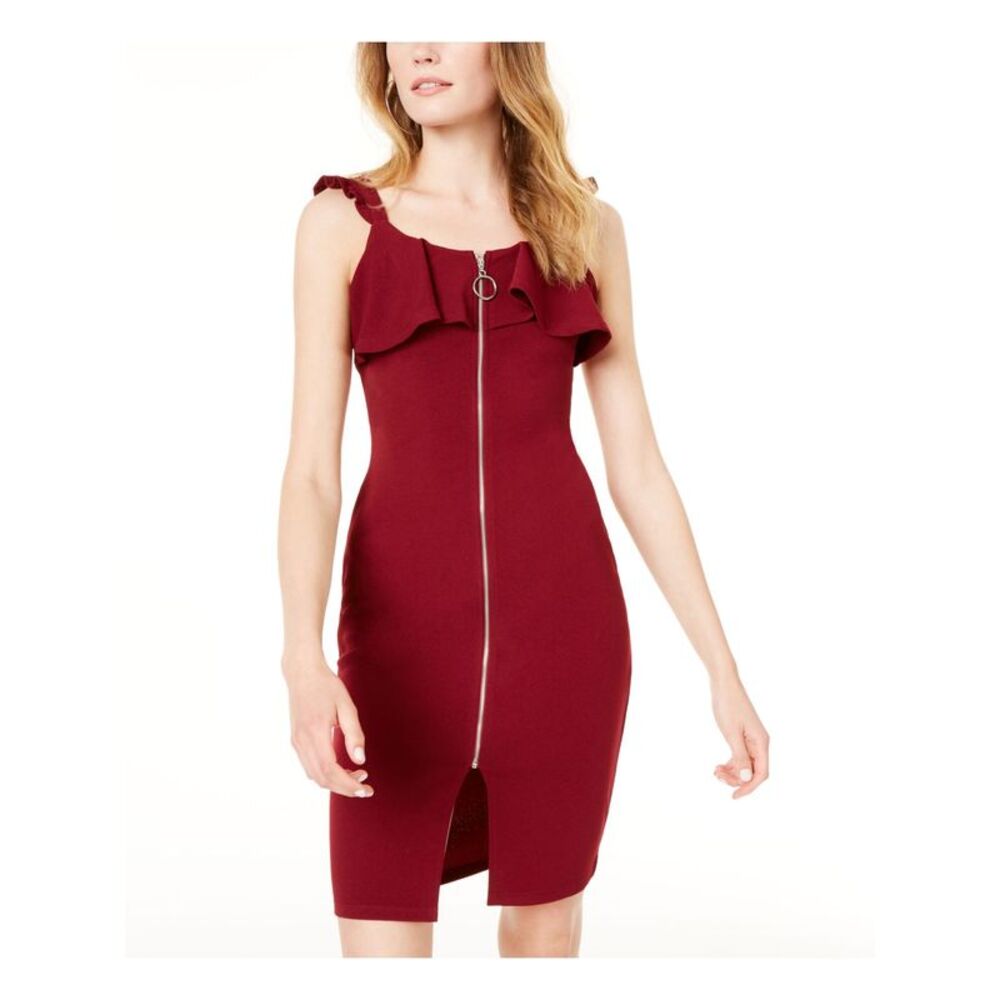 CRAVE FAME Womens Body Con Above The Knee Dress Burgundy Sleeveless Juniors S